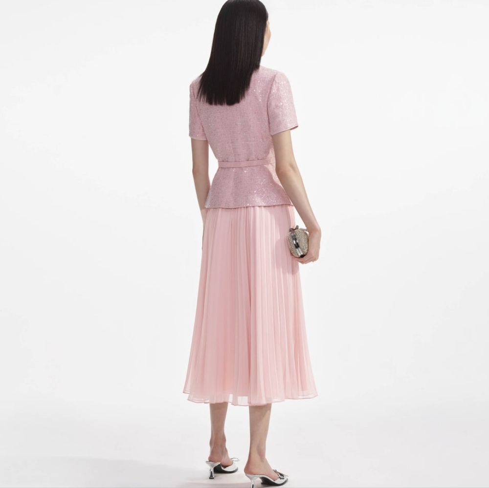 Self-Portrait Pink Boucle Midi Dress - Picture 3 of 13